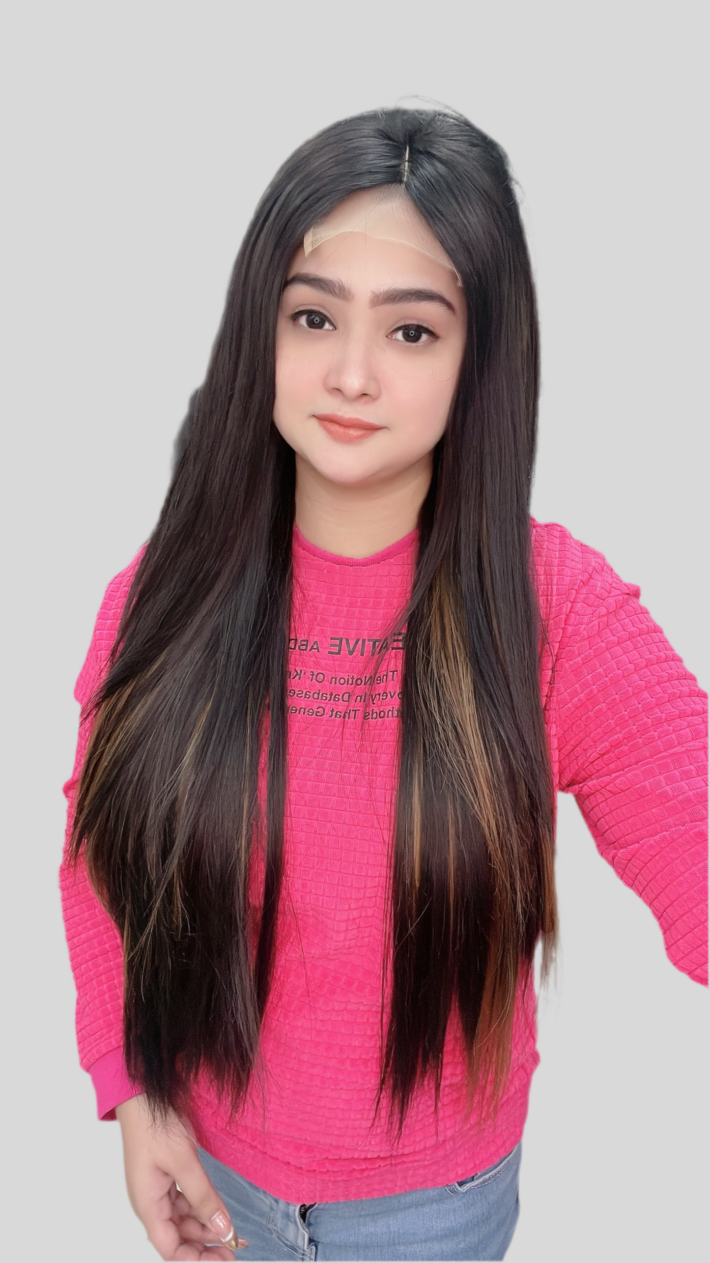 Full Lace Wig with Highlighted Color – Human & Synthetic Hair Mix