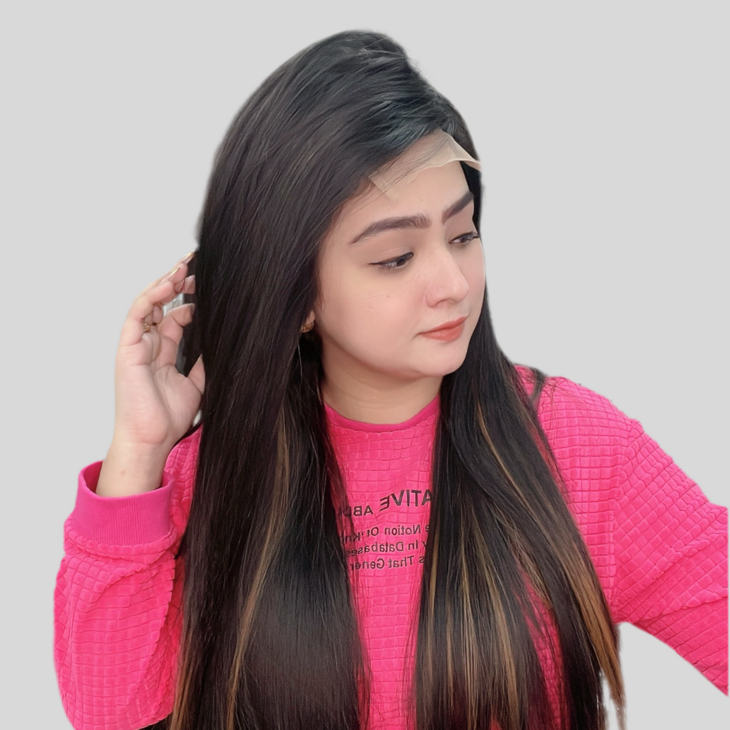Full Lace Wig with Highlighted Color – Human & Synthetic Hair Mix