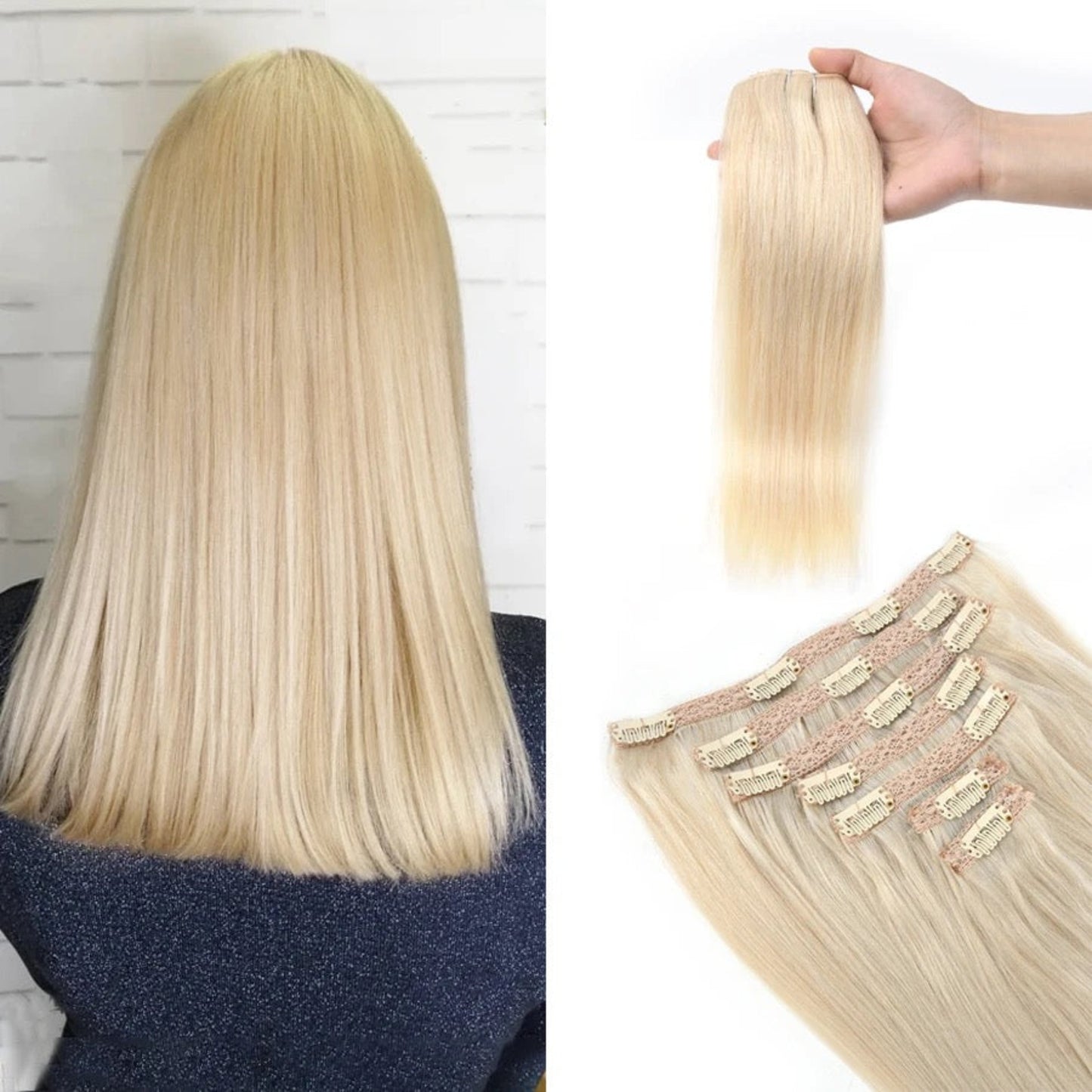 16 Clips Extension - white hair back site