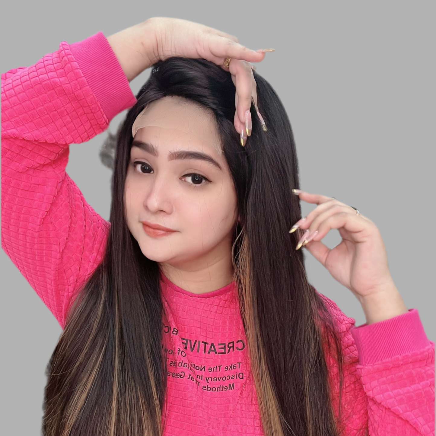 Full Lace Wig with Highlighted Color – Human & Synthetic Hair Mix
