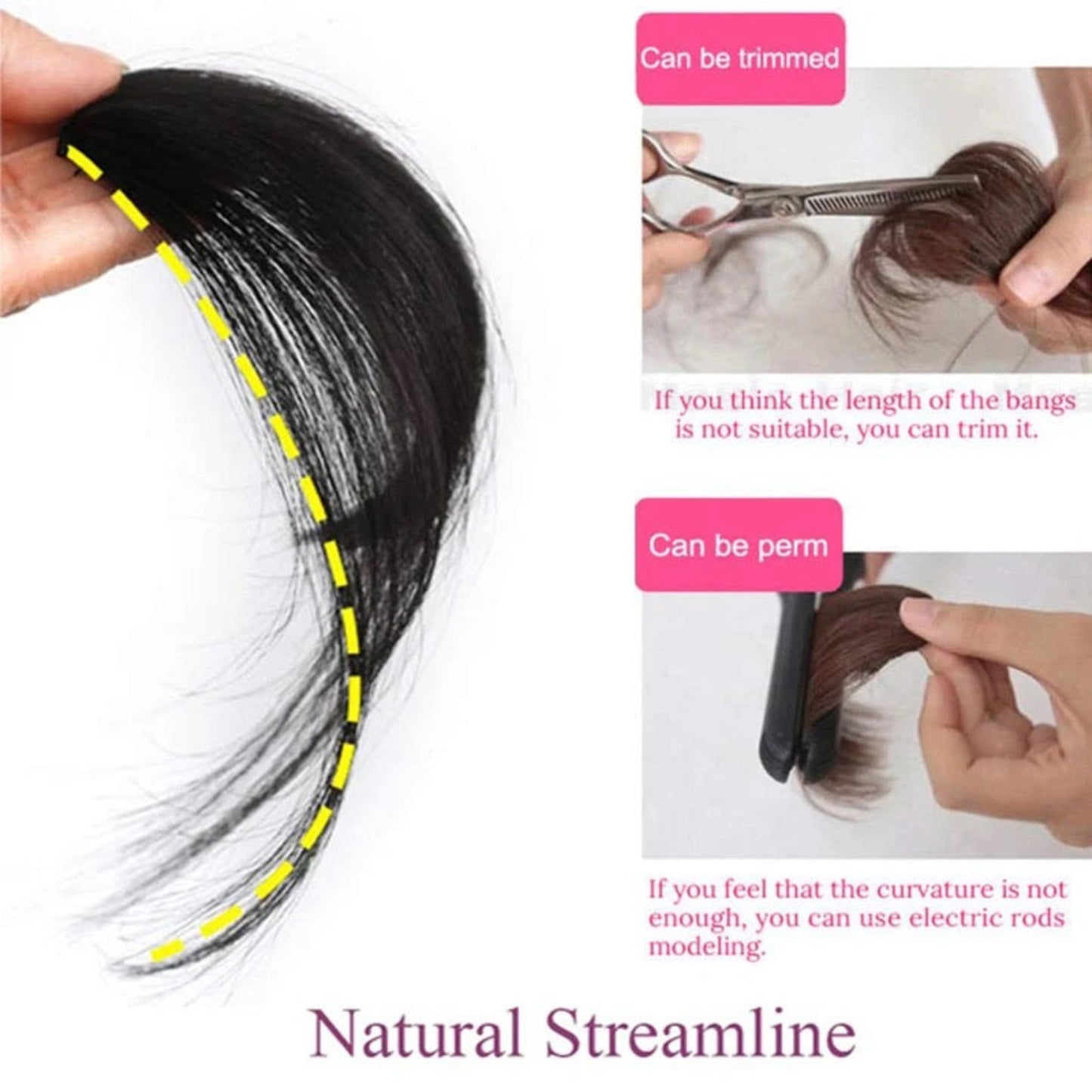 100% human hair bangs extension for women in Darkest brown