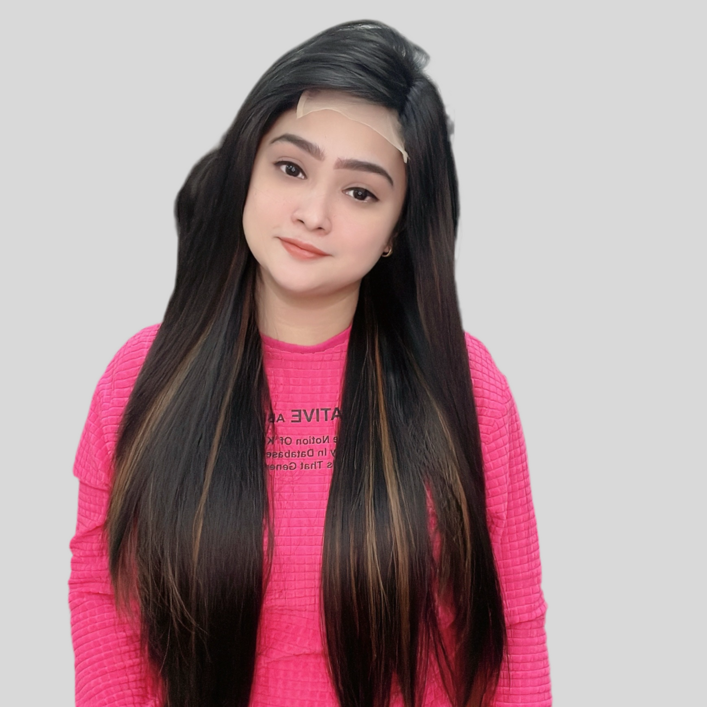 Full Lace Wig with Highlighted Color – Human & Synthetic Hair Mix