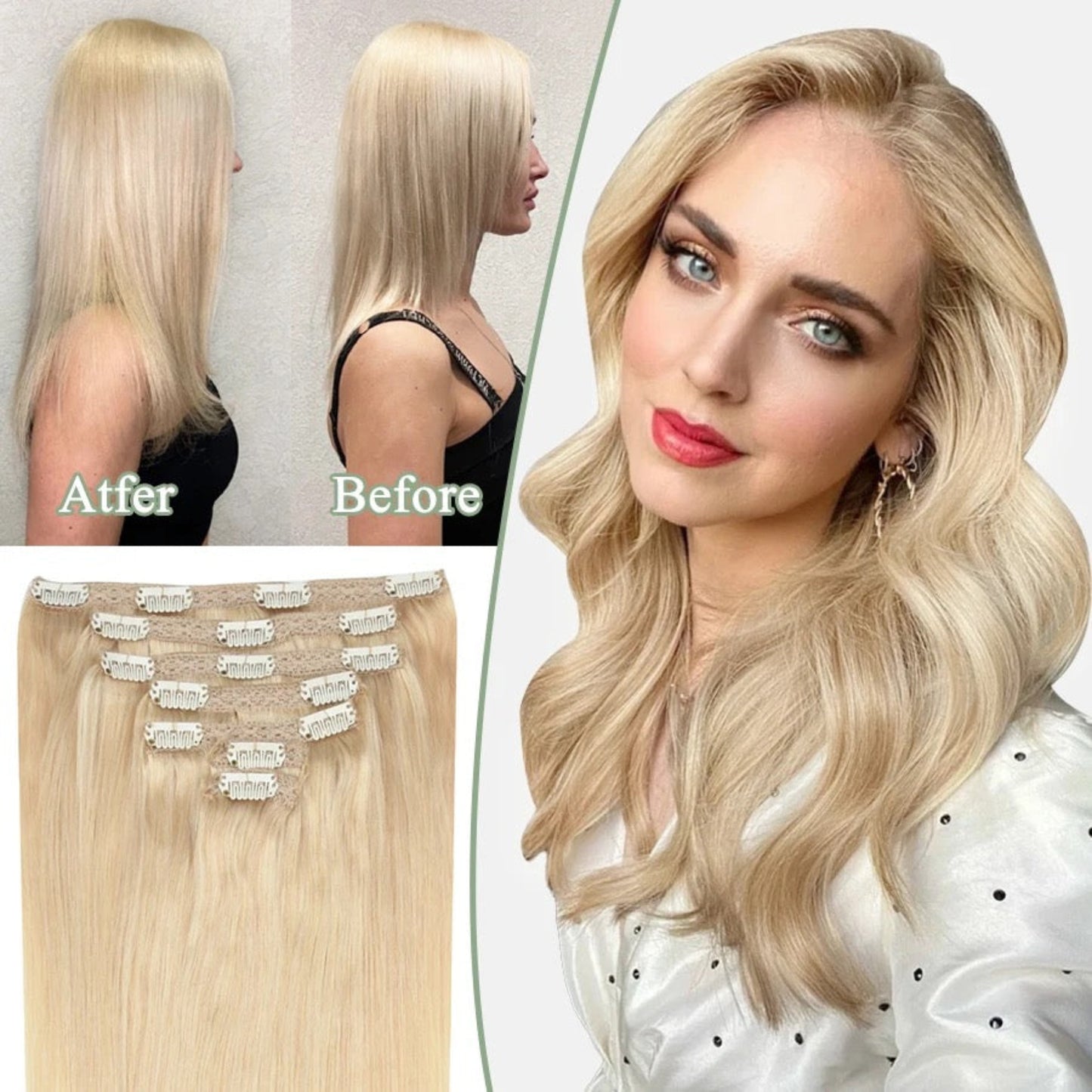 16 Clips Extension - white hair